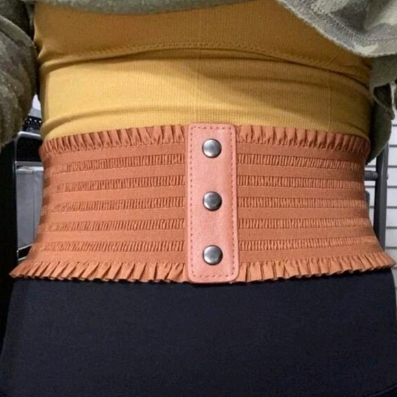 Plus size Ultra Wide Brown corset elastic boho stretch ren faire waist belt - Picture 4 of 9